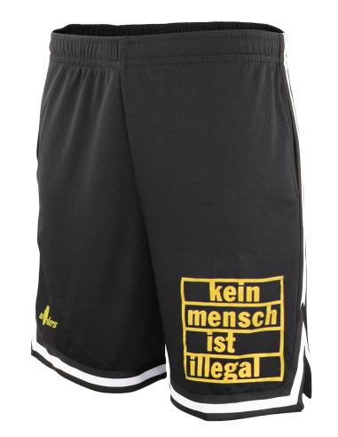 Kein Mensch ist illegal - Basketball Shorts - Black/Yellow/White - @ No Borders
