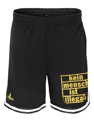 Kein Mensch ist illegal - Basketball Shorts - Black/Yellow/White - @ No Borders