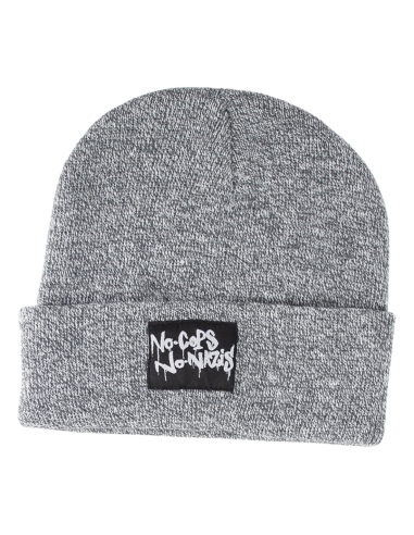 No Cops No Nazis - Wintermütze - Black Patch - Heather Grey - @ No Borders