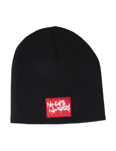 No Cops No Nazis - Beanie - Red Patch - Black - @ No Borders