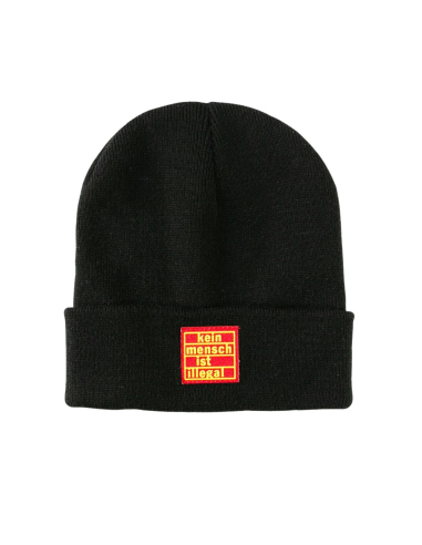 Kein Mensch ist illegal - Wintermütze - Red Patch - Black - @ No Borders