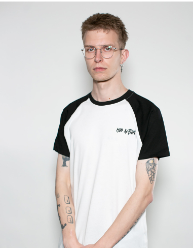 Mob Action - New Logo - T-Shirt - Raglan - White/Black - @ No Borders