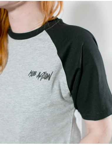 Mob Action - New Logo - T-Shirt - Raglan - Grey/Black - @ No Borders