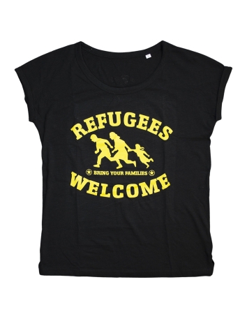 Kein Mensch ist illegal - No Borders - T-Shirt tailliert - Pocket Print - Black/White - @ No Borders