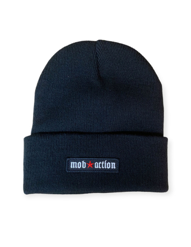 Mob Action Logo - Winter Hat - Red Star - Black - @ No Borders