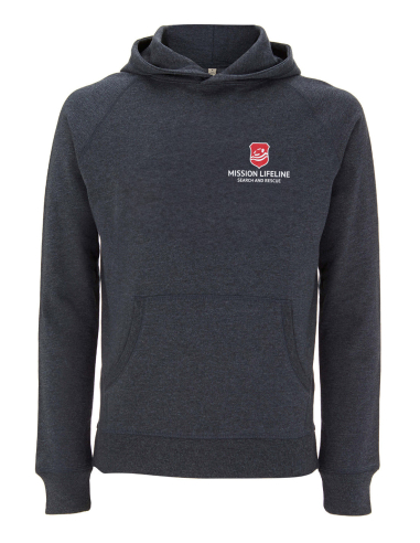 Mission Lifeline - SOLI Hoodie - Pocket Print - Melange Black/Dark Grey - @ No Borders