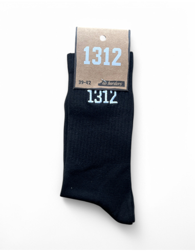 1312 - Socken - Sticklogo - Schwarz - @ No Borders