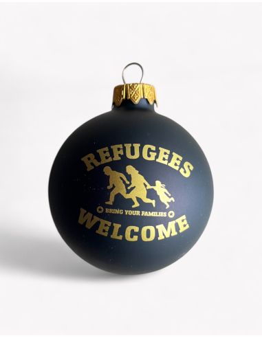 Refugees Welcome - No Borders - Christmas bauble - Black - @ No Borders