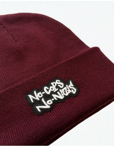 No Cops No Nazis - Mob Action - Wintermütze - Patch - Weinrot - @ No Borders