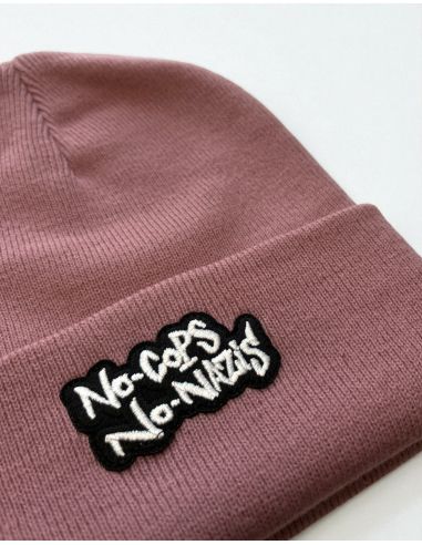 No Cops No Nazis - Mob Action - Wintermütze - Patch - Rosa - @ No Borders